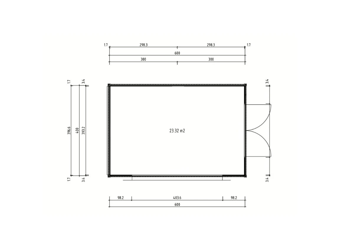 Garage bois brut BRISE B - Toit monopente - 1 voiture - 23,32 m² - Madriers 34 mm + bardage 18 mm