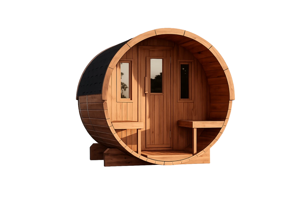 Sauna tonneau extérieur AURORA 250 – Bois thermotraité – Madriers 42 mm