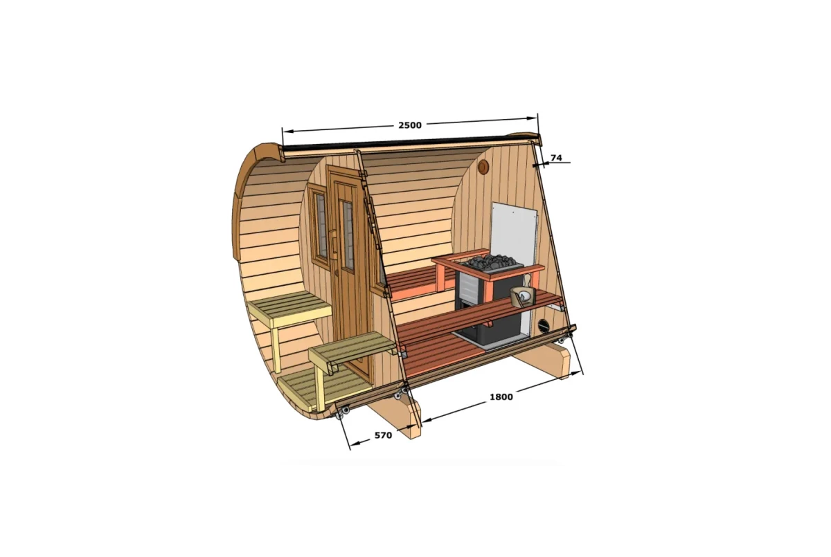 Sauna tonneau extérieur AURORA 250 – Bois thermotraité – Madriers 42 mm