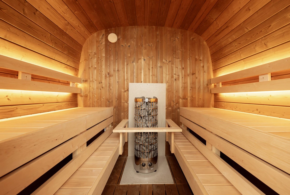 Sauna tonneau extérieur AURORA 3 – 3,84 m² – Bois thermotraité noir – Madriers 40 mm