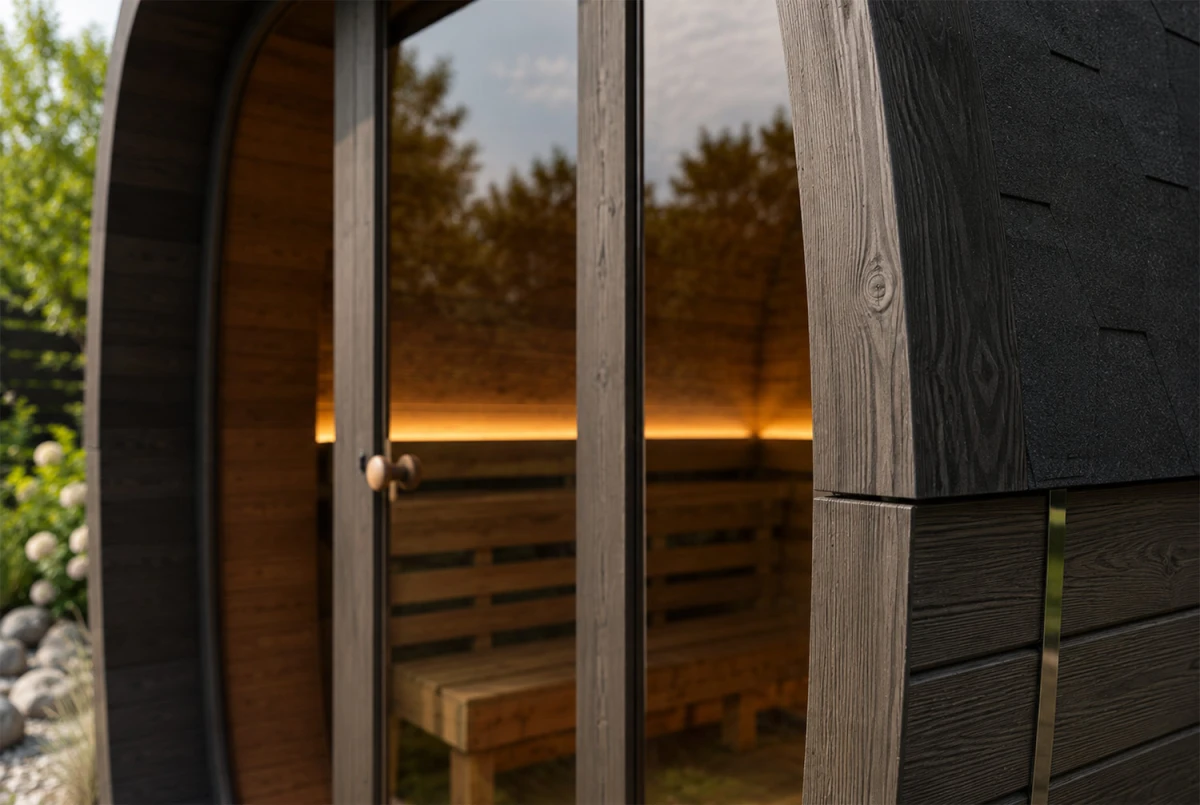 Sauna tonneau extérieur AURORA 3 – 3,84 m² – Bois thermotraité noir – Madriers 40 mm