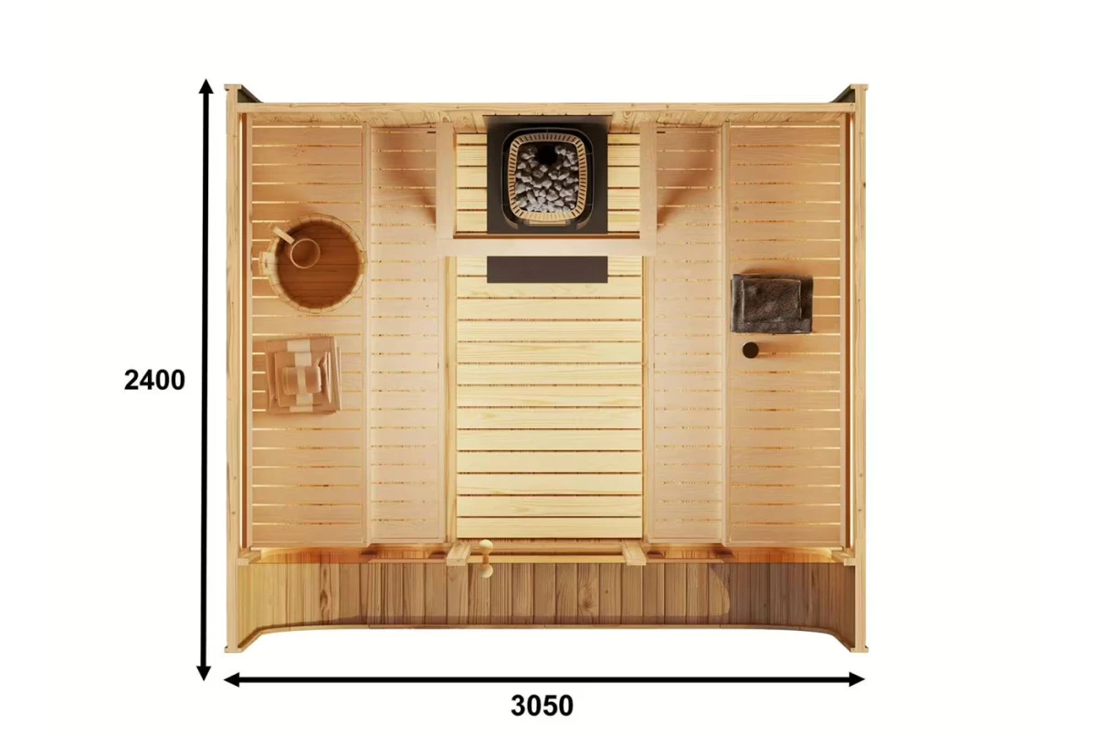 Sauna tonneau extérieur AURORA 5 – 5,89 m² – Bois thermotraité brun – Madriers 40 mm