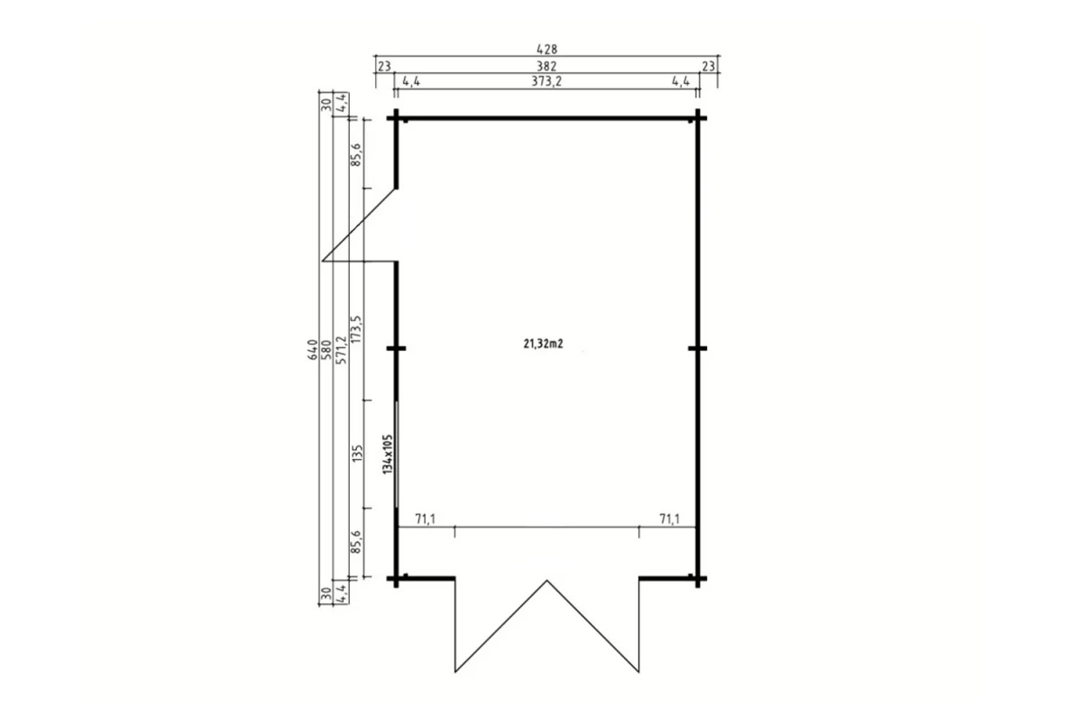 Garage bois traité autoclave AURA B - Toit double pente - 1 voiture - 21,32 m² - Madriers 44 mm