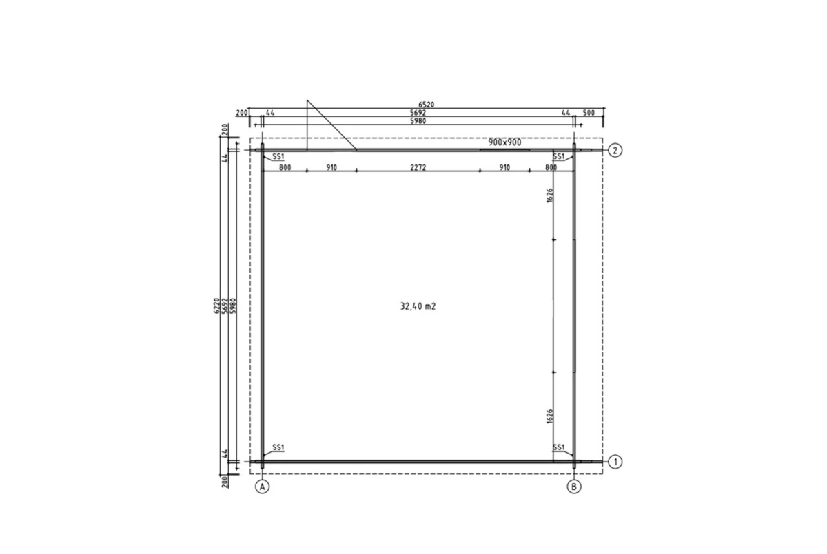 Garage bois traité autoclave AUTAN - Toit double pente - 1 voiture - 32,40 m² - Madriers 44 mm