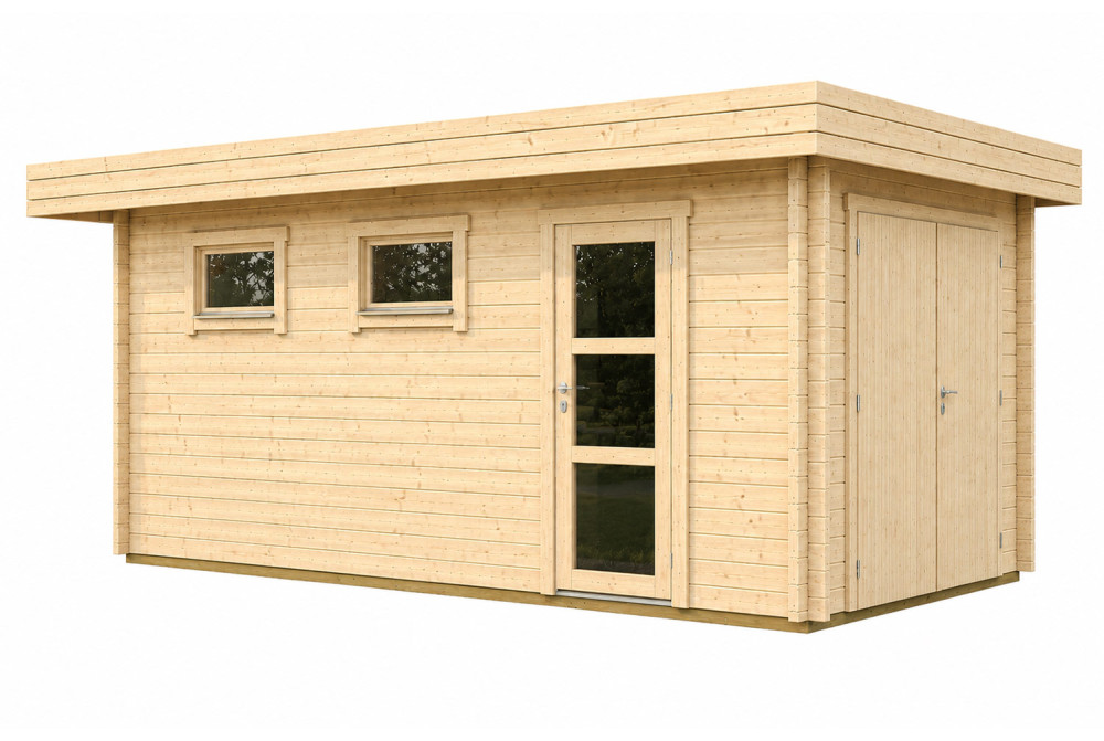 Garage bois brut CERS - Toit plat - 1 voiture - 19,71 m² - Madriers 44 mm