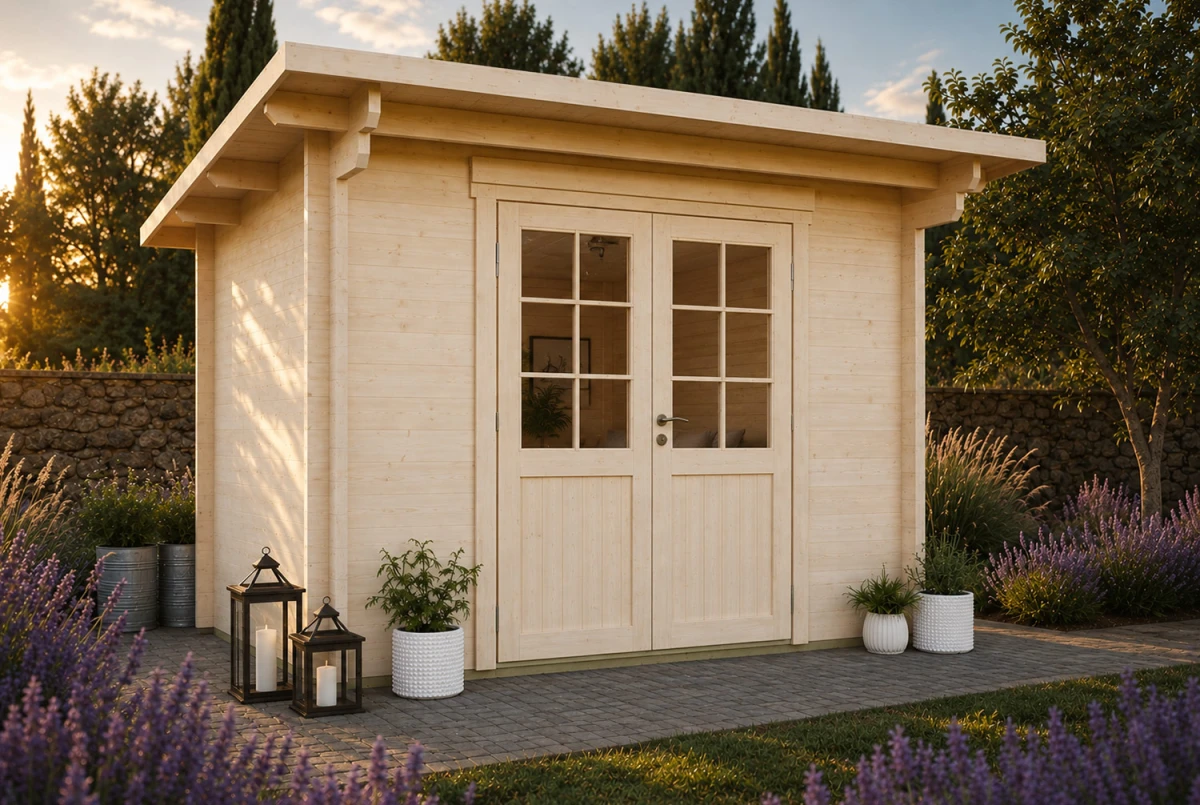 Abri de jardin bois brut CANOPÉE 44 A - Toit monopente - 8,48 m² - Madriers 44 mm