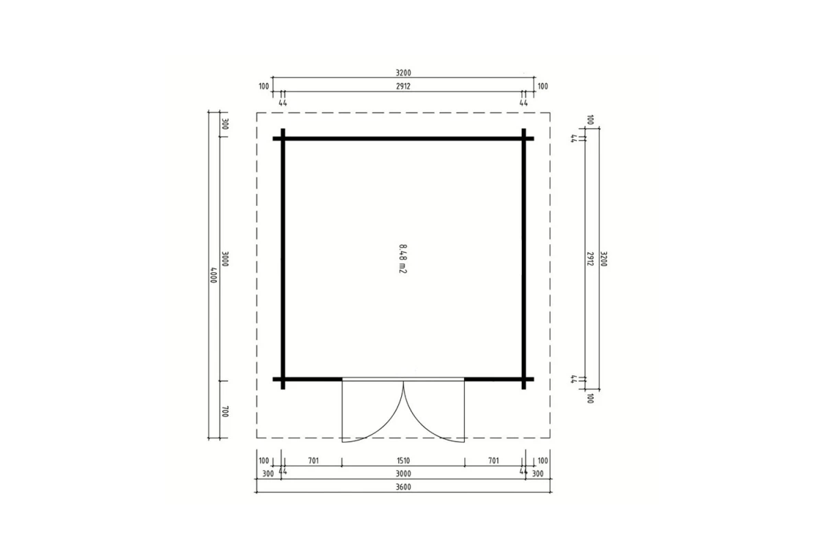 Abri de jardin bois brut CANOPÉE 44 A - Toit monopente - 8,48 m² - Madriers 44 mm