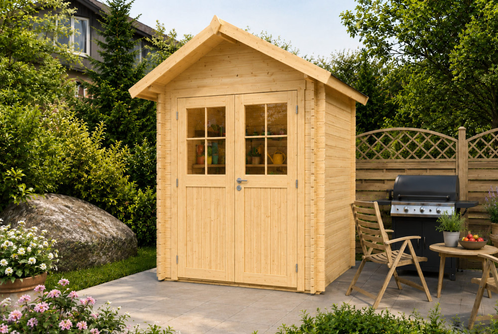 Abri de jardin bois brut MISTRAL A - Toit double pente - 3,10 m² - Madriers 44 mm