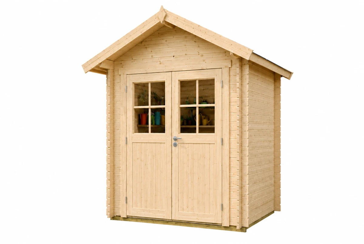 Abri de jardin bois brut MISTRAL A - Toit double pente - 3,10 m² - Madriers 44 mm