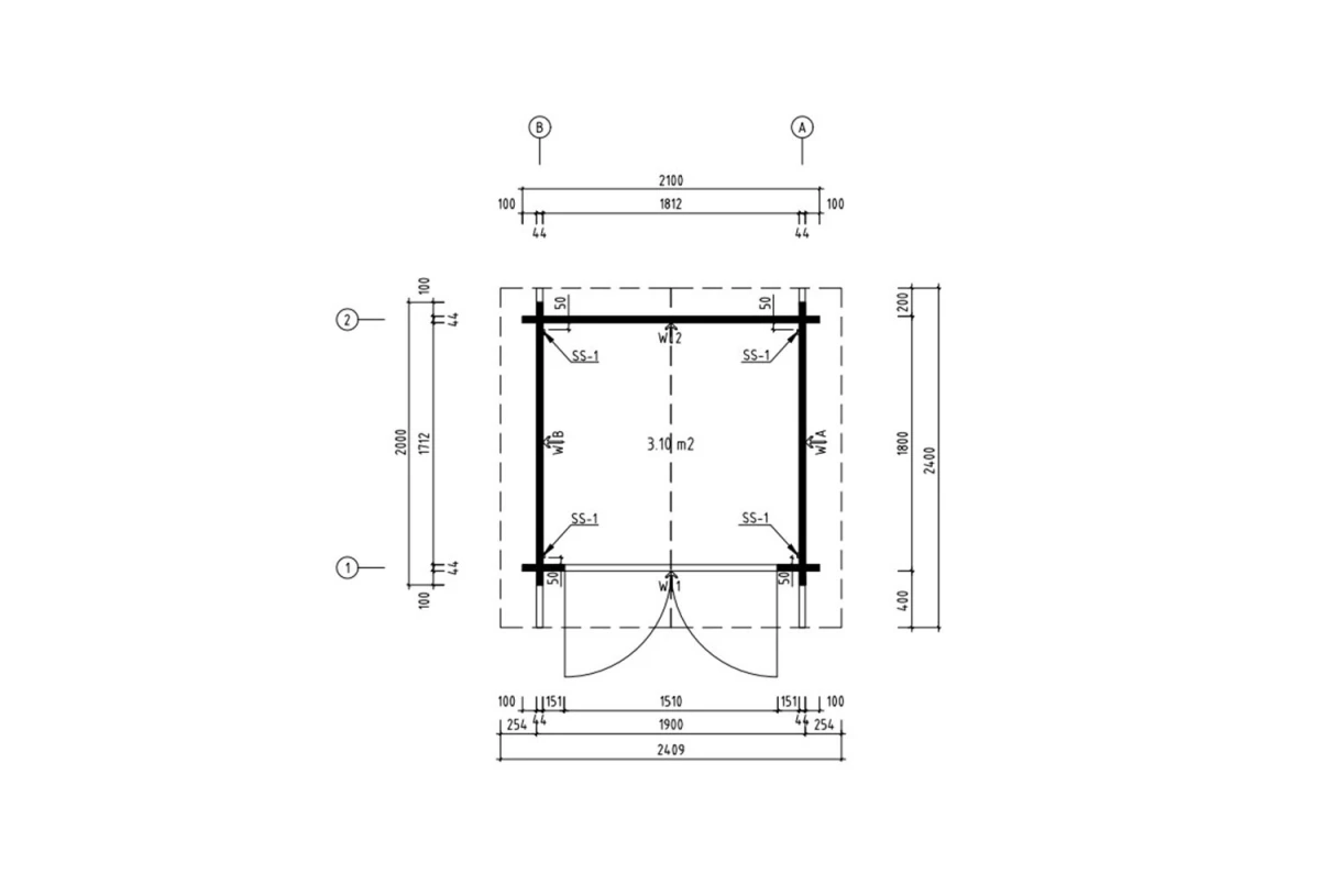 Abri de jardin bois traité autoclave MISTRAL A - Toit double pente - 3,10 m² - Madriers 44 mm