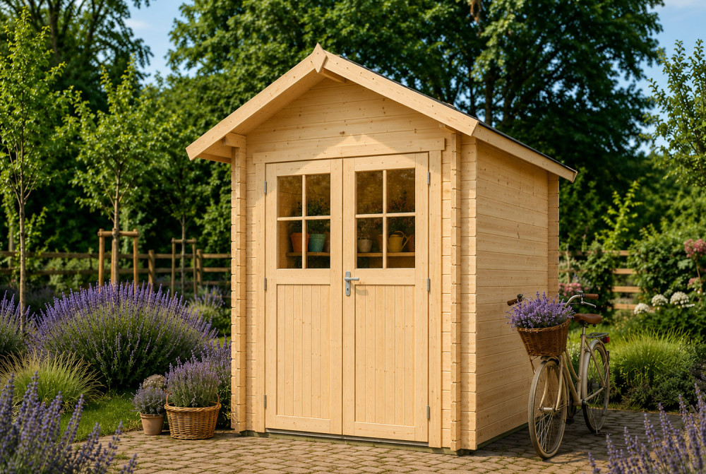 Abri de jardin bois brut MISTRAL B - Toit double pente - 4,55 m² - Madriers 44 mm