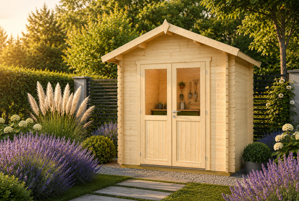 Abri de jardin bois brut MISTRAL C - Toit double pente - 4,42 m² - Madriers 44 mm