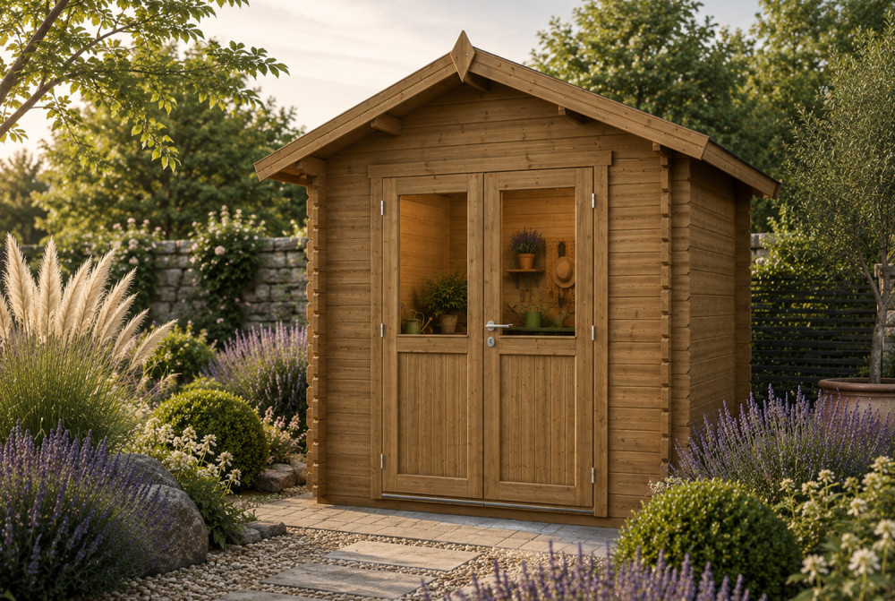 Abri de jardin bois traité autoclave MISTRAL E - Toit double pente - 6,73 m² - Madriers 44 mm