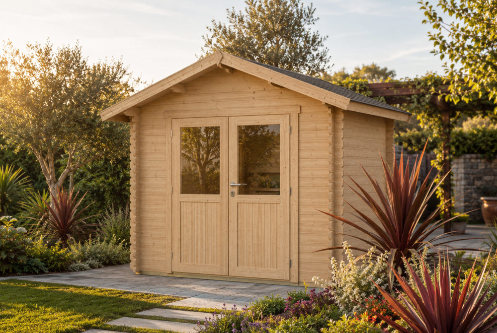 Abri de jardin bois brut MISTRAL G - Toit double pente - 8,48 m² - Madriers 44 mm