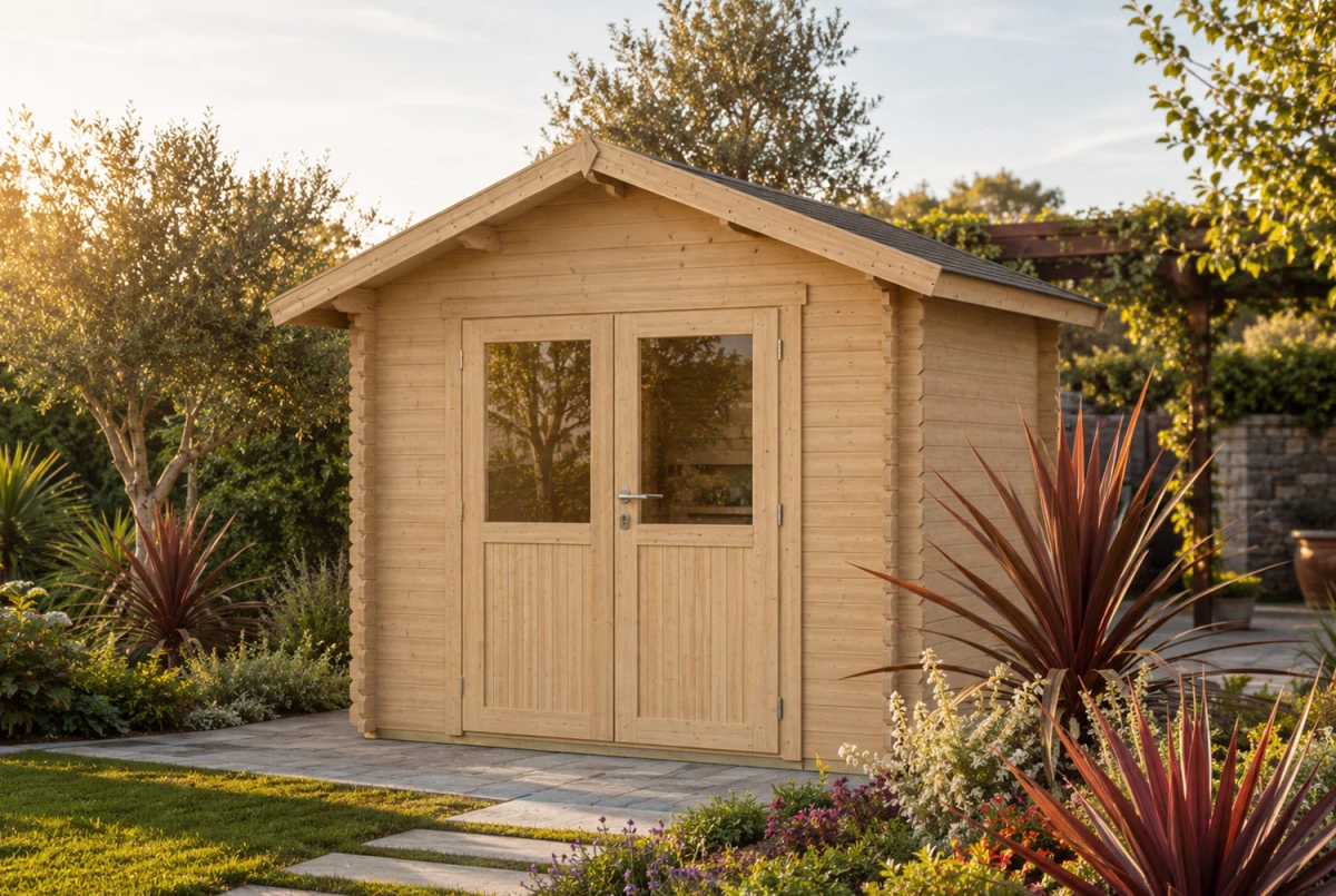 Abri de jardin bois brut MISTRAL G - Toit double pente - 8,48 m² - Madriers 44 mm