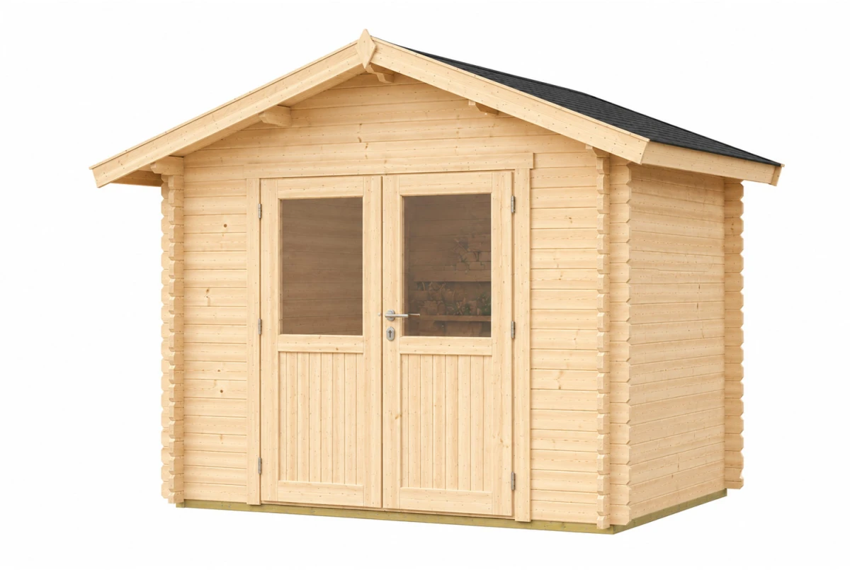 Abri de jardin bois brut MISTRAL H - Toit double pente - 10,23 m² - Madriers 44 mm