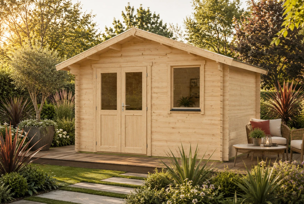 Abri de jardin bois brut MISTRAL I - Toit double pente - 10,23 m² - Madriers 44 mm