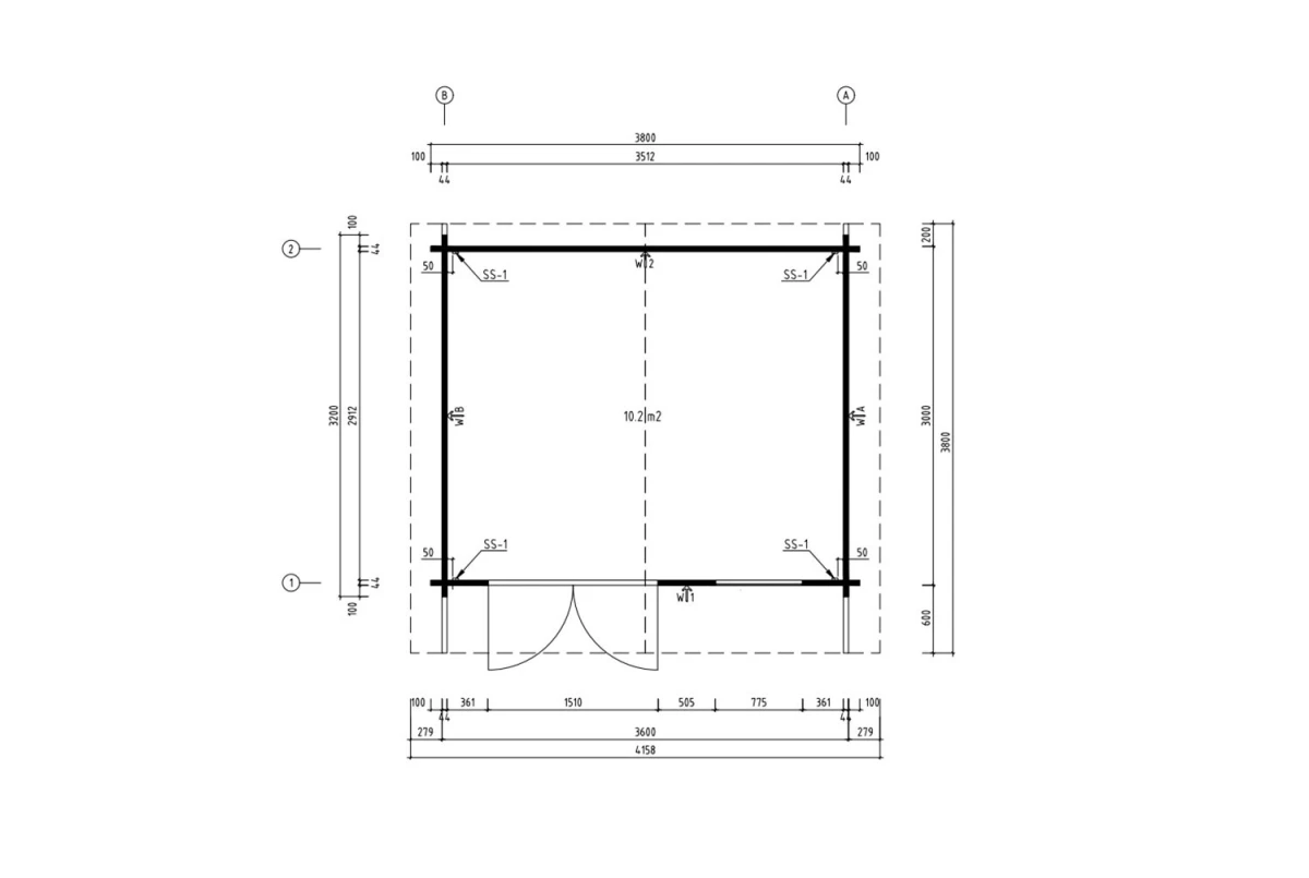 Abri de jardin bois brut MISTRAL I - Toit double pente - 10,23 m² - Madriers 44 mm