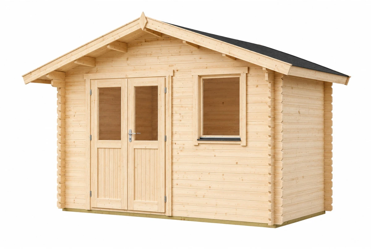 Abri de jardin bois brut MISTRAL I - Toit double pente - 10,23 m² - Madriers 44 mm
