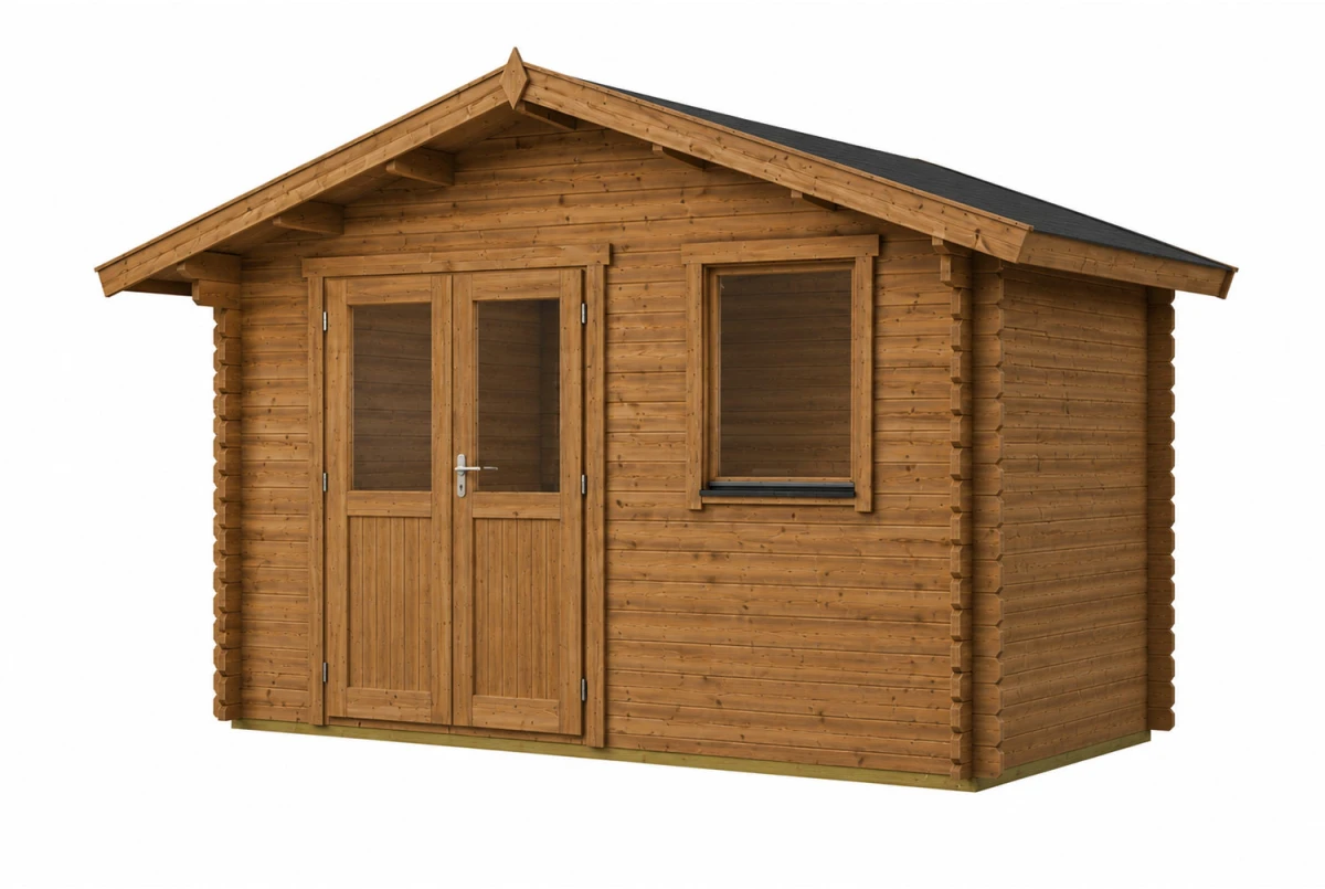 Abri de jardin bois traité autoclave MISTRAL I - Toit double pente - 10,23 m² - Madriers 44 mm