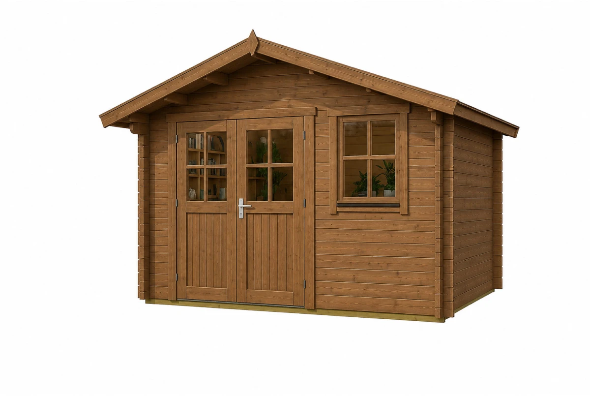 Abri de jardin bois traité autoclave MISTRAL J - Toit double pente - 13,78 m² - Madriers 44 mm