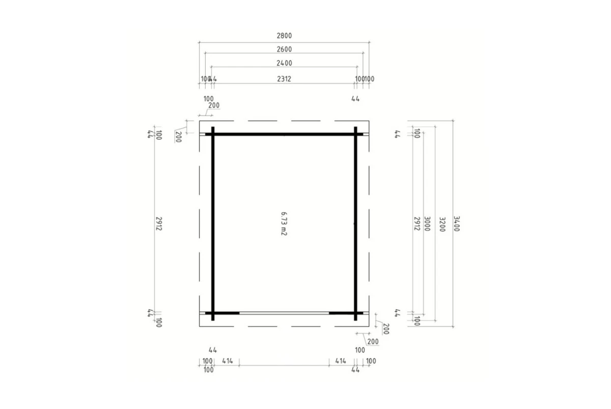 Abri de jardin bois brut ALTO 44 B - Toit monopente - 6,73 m² - Madriers 44 mm
