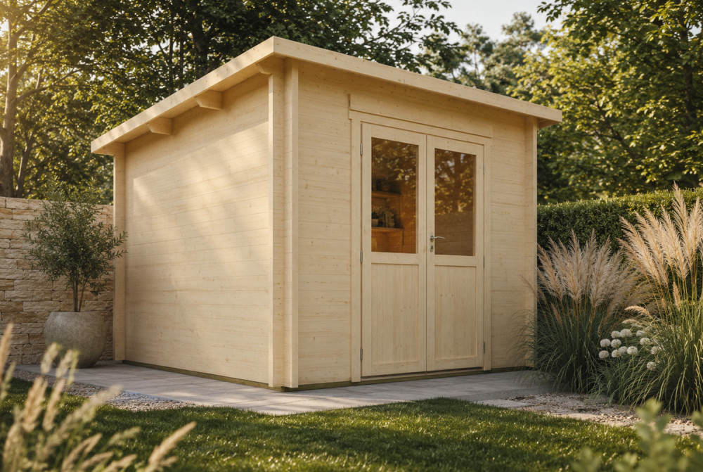 Abri de jardin bois brut ALTO 44 D - Toit monopente - 6,73 m² - Madriers 44 mm