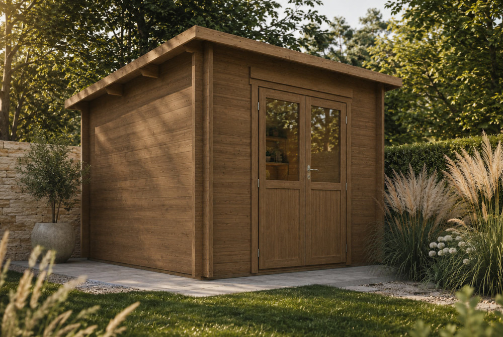 Abri de jardin bois traité autoclave ALTO 44 D - Toit monopente - 6,73 m² - Madriers 44 mm