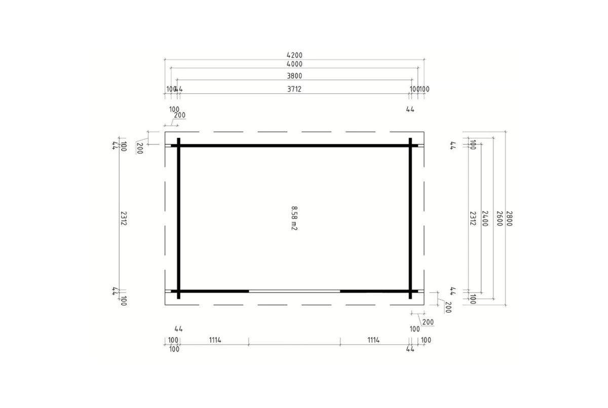 Abri de jardin bois brut ALTO 44 E - Toit monopente - 8,58 m² - Madriers 44 mm