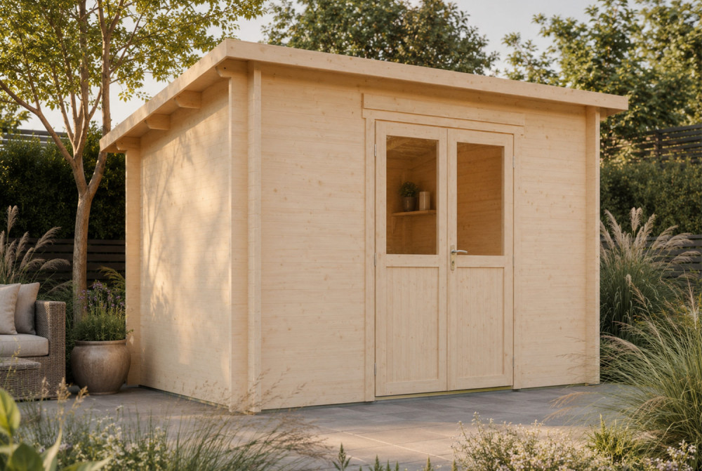Abri de jardin bois brut ALTO 44 G - Toit monopente - 10,81 m² - Madriers 44 mm