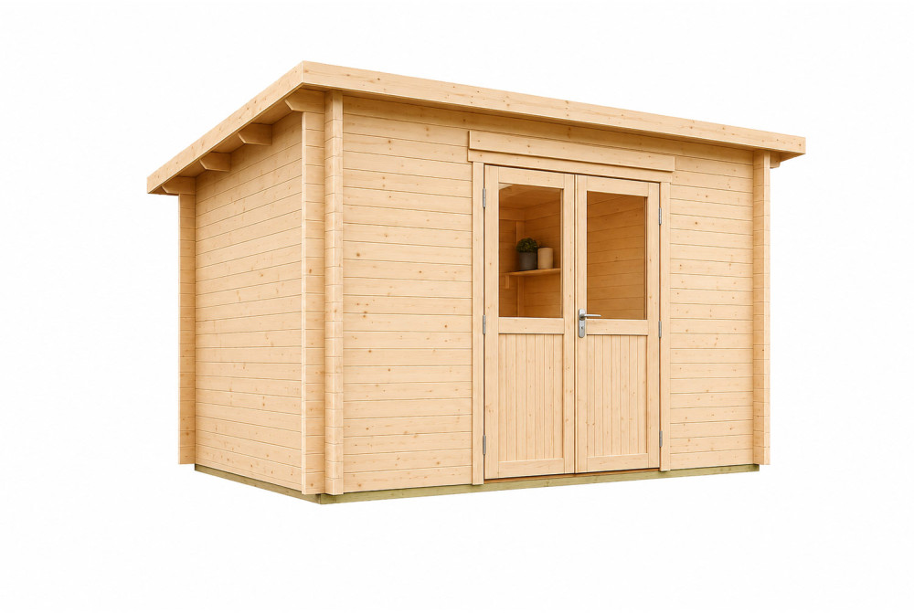 Abri de jardin bois brut ALTO 44 G - Toit monopente - 10,81 m² - Madriers 44 mm