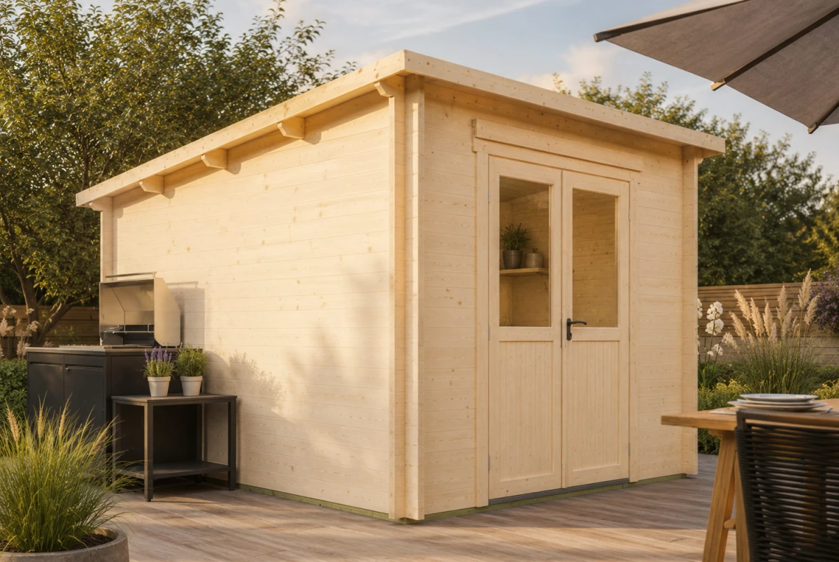 Abri de jardin bois brut ALTO 44 H - Toit monopente - 10,81 m² - Madriers 44 mm