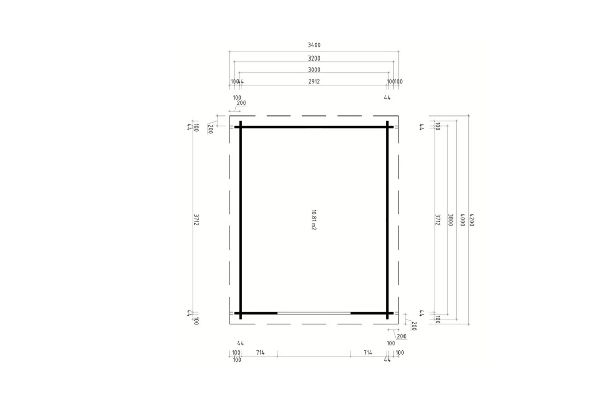 Abri de jardin bois brut ALTO 44 H - Toit monopente - 10,81 m² - Madriers 44 mm