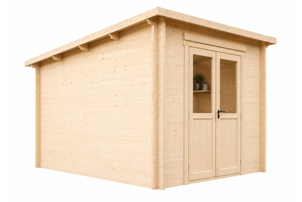 Abri de jardin bois brut ALTO 44 H - Toit monopente - 10,81 m² - Madriers 44 mm