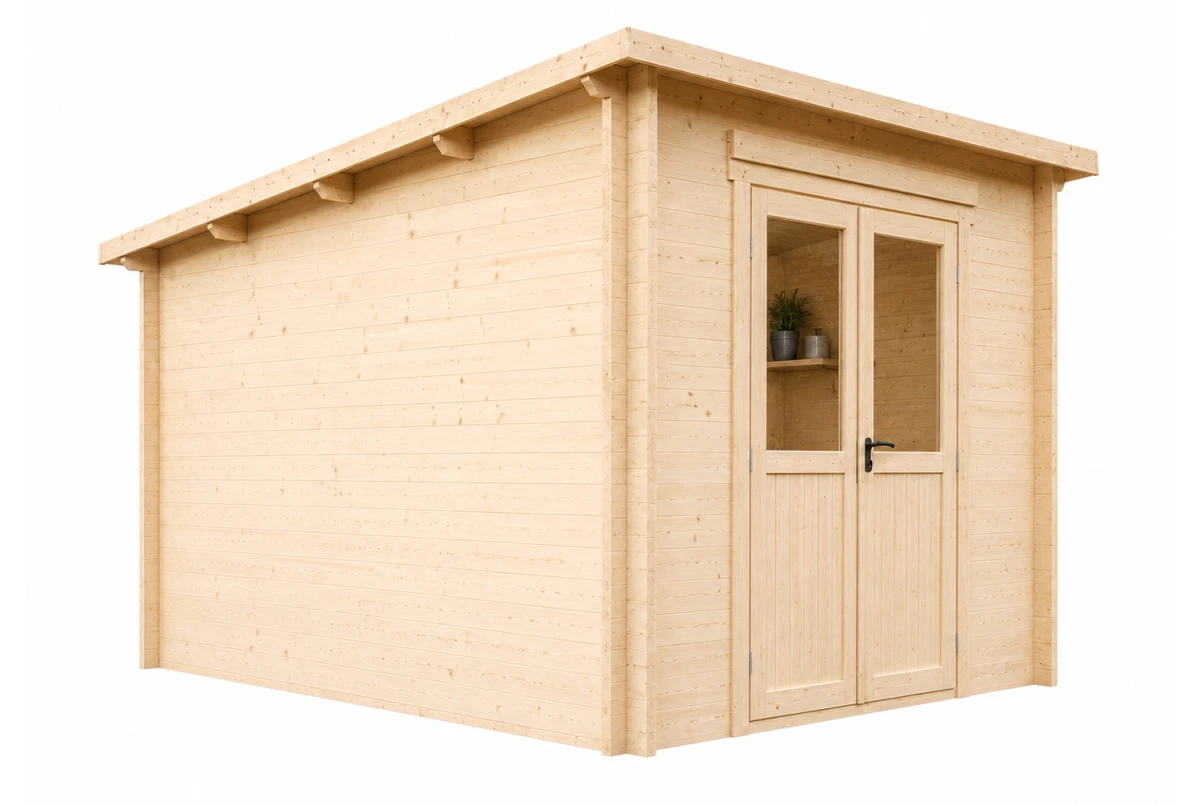 Abri de jardin bois brut ALTO 44 H - Toit monopente - 10,81 m² - Madriers 44 mm