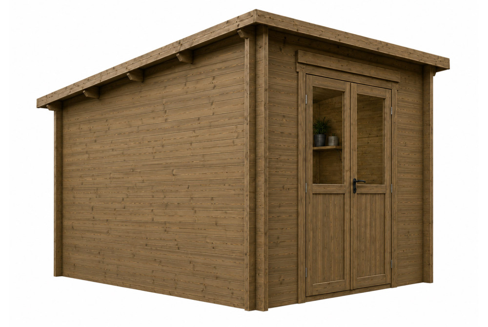 Abri de jardin bois traité autoclave ALTO 44 H - Toit monopente - 10,81 m² - Madriers 44 mm