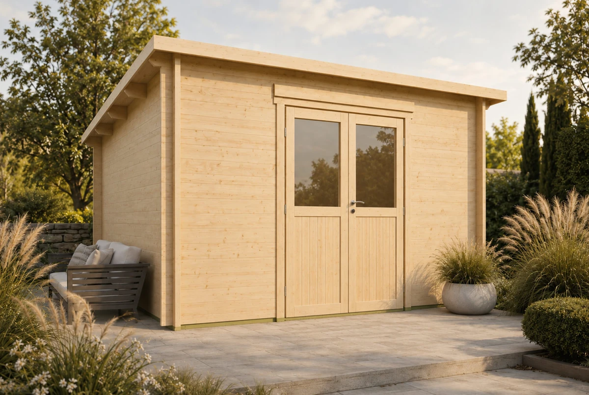Abri de jardin bois brut ALTO 44 I - Toit monopente - 13,78 m² - Madriers 44 mm
