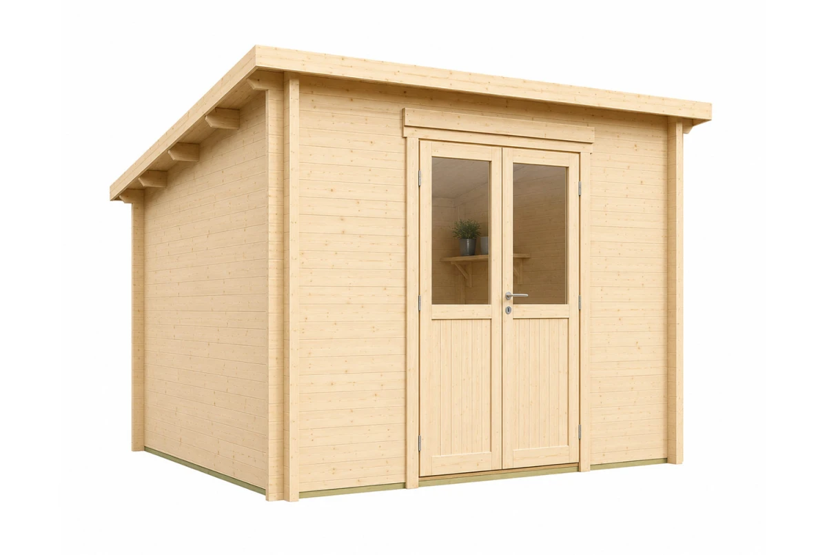Abri de jardin bois brut ALTO 44 I - Toit monopente - 13,78 m² - Madriers 44 mm