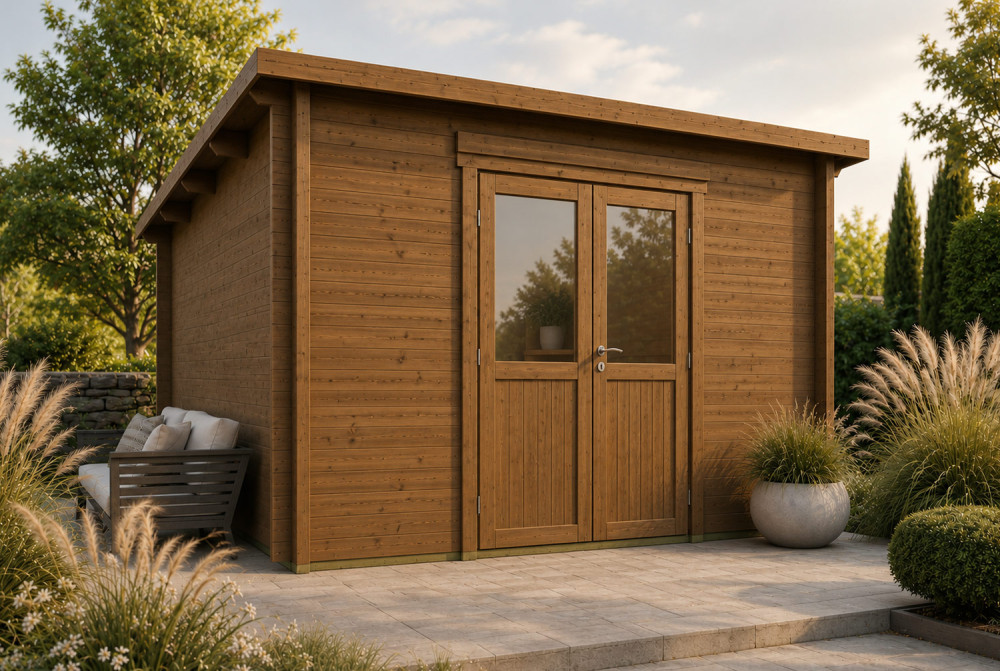 Abri de jardin bois traité autoclave ALTO 44 I - Toit monopente - 13,78 m² - Madriers 44 mm