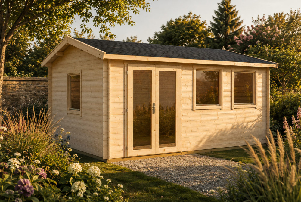 Abri de jardin bois bois brut CÉLESTE 19 - Toit double pente - 19,11 m² - Madriers 44 mm