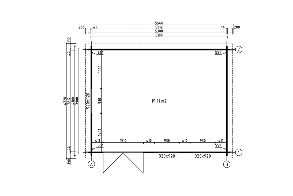 Abri de jardin bois bois brut CÉLESTE 19 - Toit double pente - 19,11 m² - Madriers 44 mm