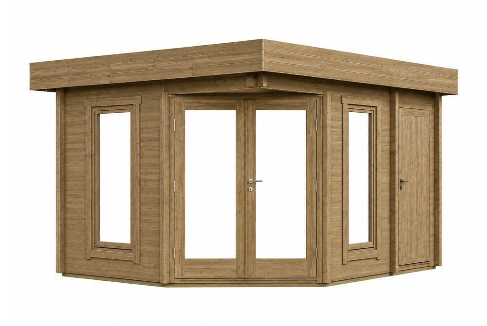 Abri de jardin bois traité autoclave NOVA C - Toit plat - 2 pièces - 12,22 m² - Madriers 44 mm