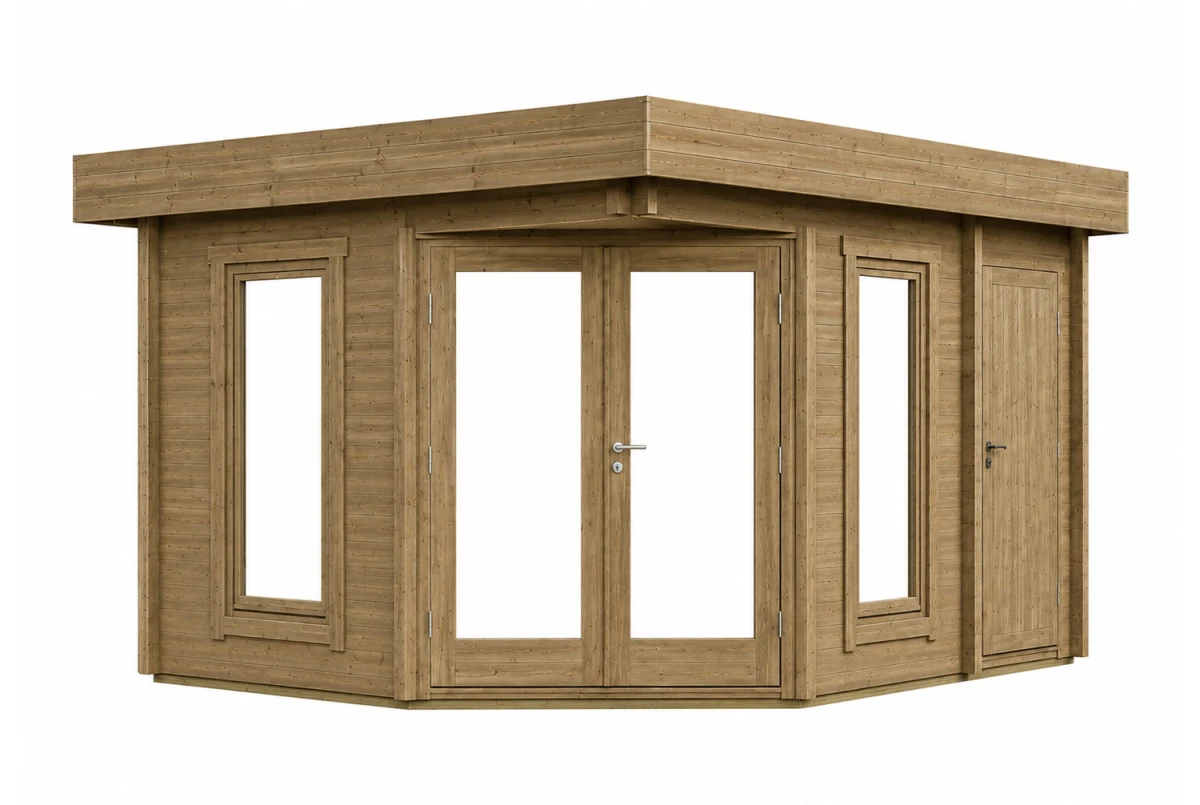 Abri de jardin bois traité autoclave NOVA C - Toit plat - 2 pièces - 12,22 m² - Madriers 44 mm