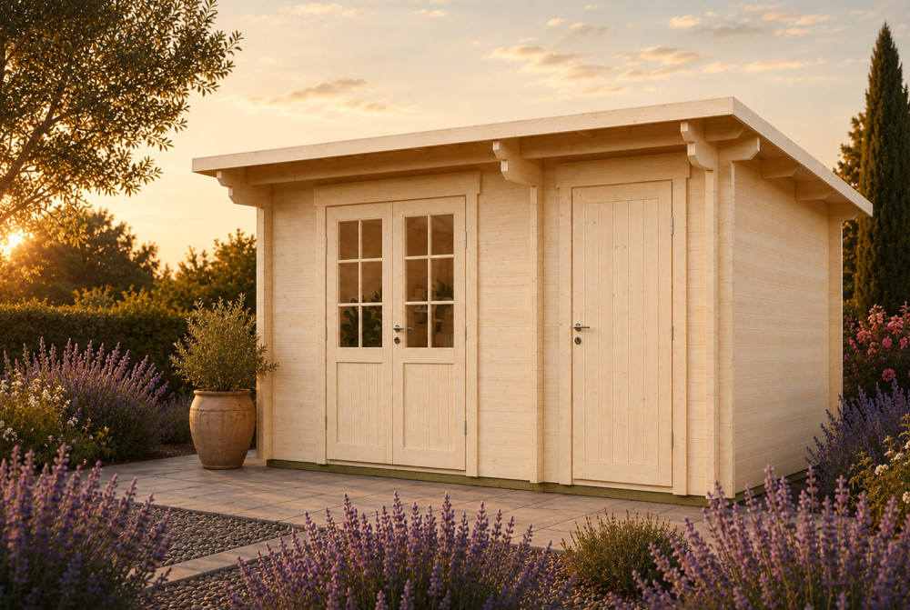 Abri de jardin bois brut CANOPÉE 44 A2 - Toit monopente - 2 pièces - 12,72 m² - Madriers 44 mm