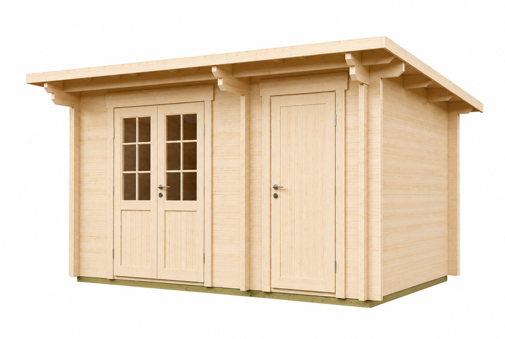 Abri de jardin bois brut CANOPÉE 44 A2 - Toit monopente - 2 pièces - 12,72 m² - Madriers 44 mm
