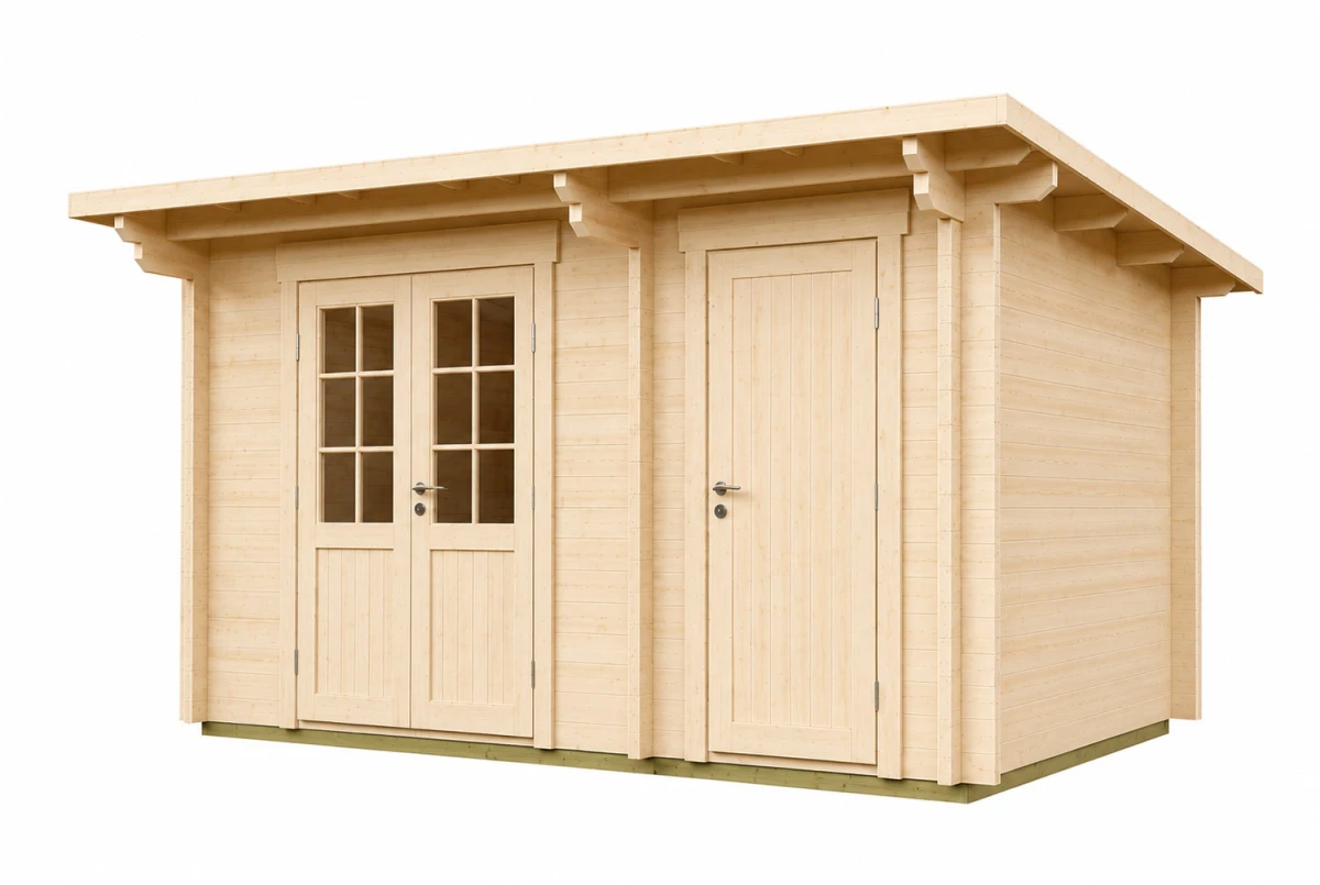 Abri de jardin bois brut CANOPÉE 44 A2 - Toit monopente - 2 pièces - 12,72 m² - Madriers 44 mm
