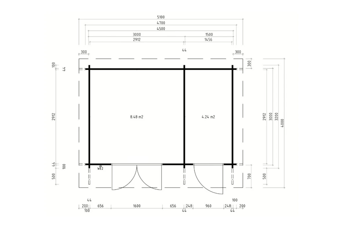 Abri de jardin bois traité autoclave CANOPÉE 44 A2 - Toit monopente - 2 pièces - 12,72 m² - Madriers 44 mm