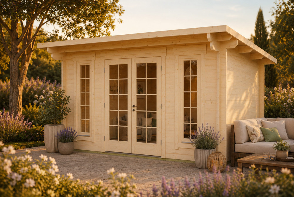 Abri de jardin bois brut CANOPÉE 44 B - Toit monopente - 11,97 m² - Madriers 44 mm