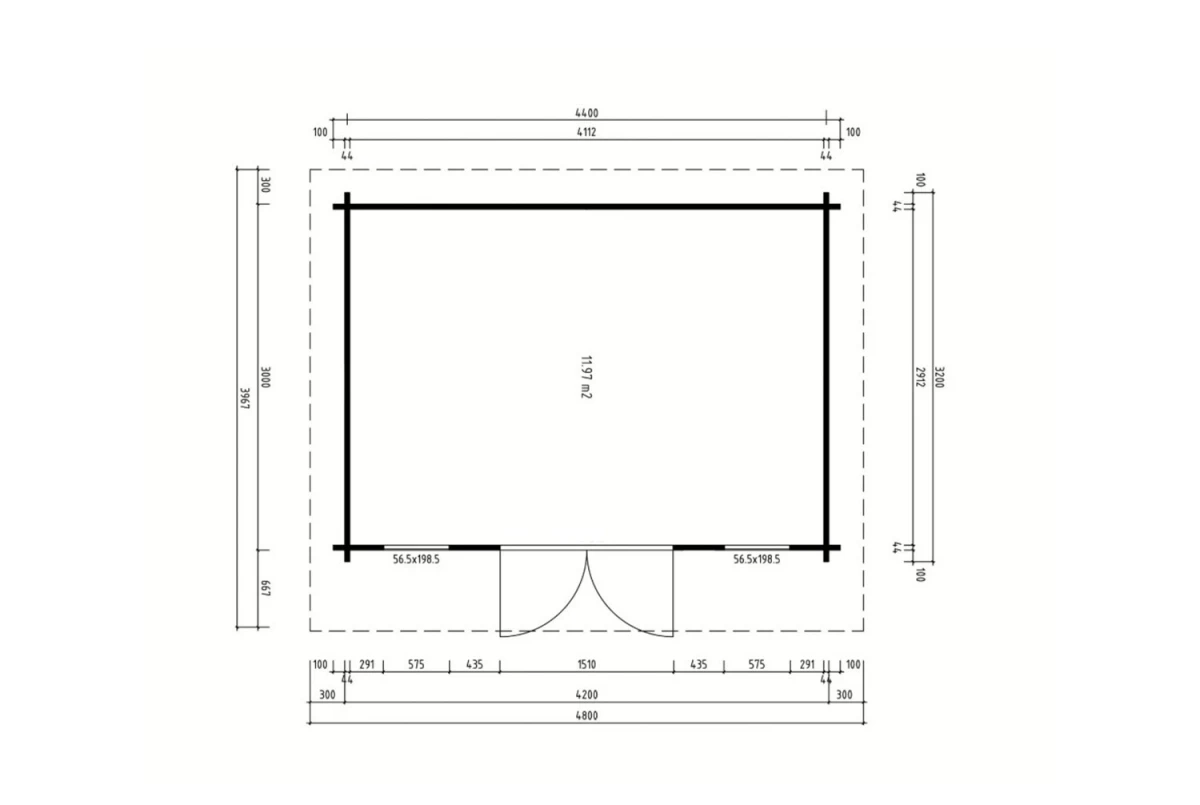 Abri de jardin bois brut CANOPÉE 44 B - Toit monopente - 11,97 m² - Madriers 44 mm