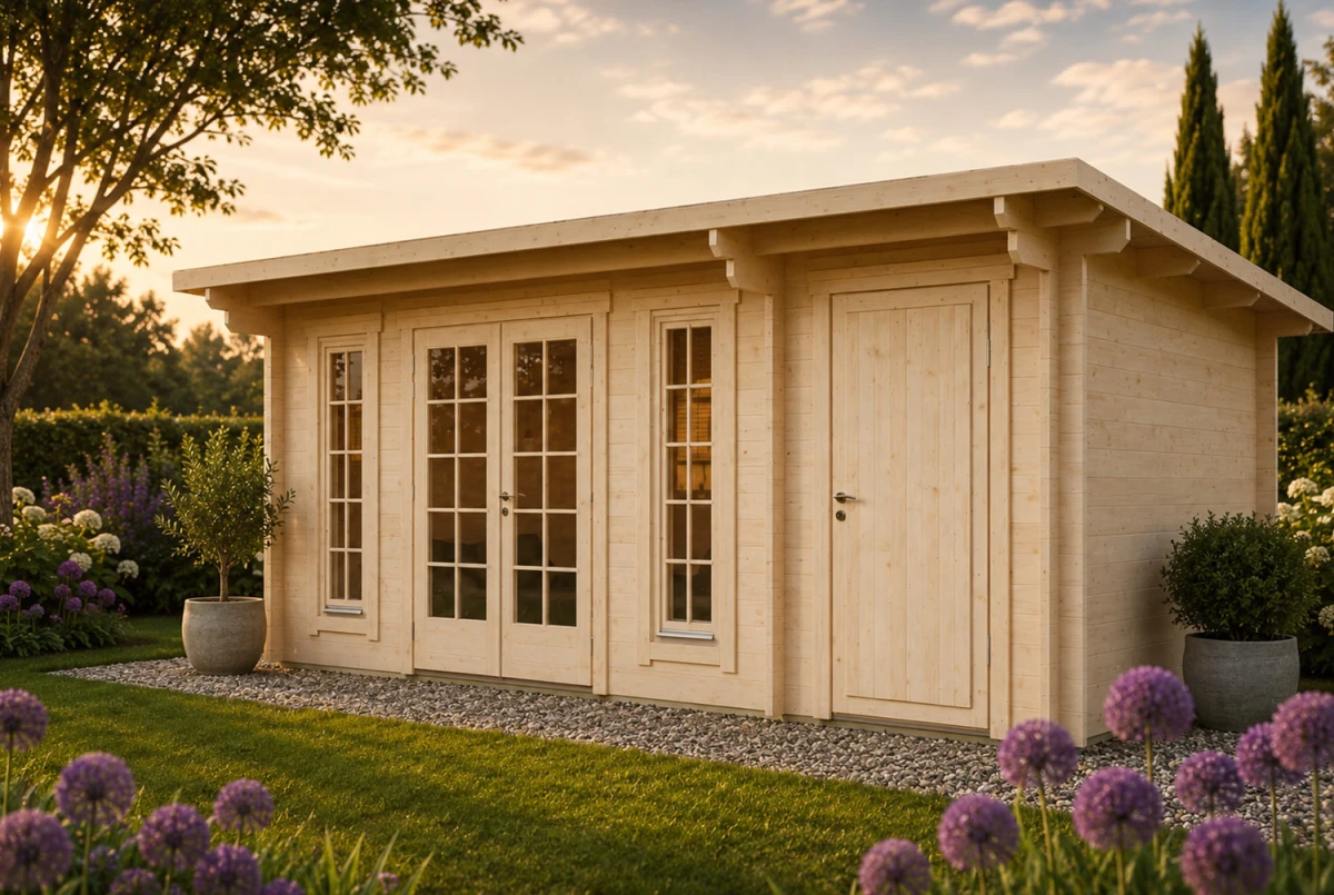 Abri de jardin bois brut CANOPÉE 44 B2 - Toit monopente - 2 pièces - 16,21m² - Madriers 44 mm